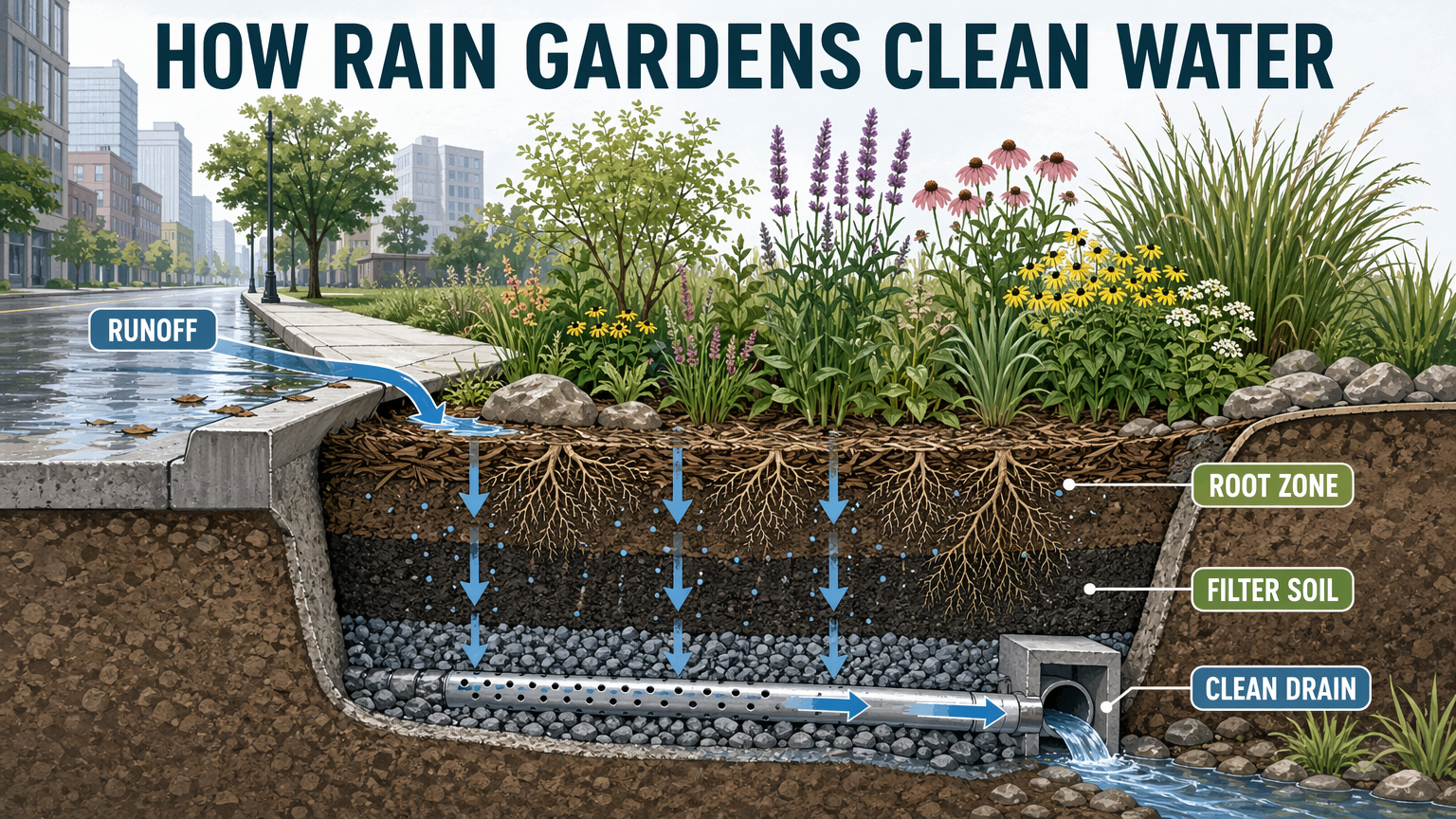 New GPT Image 2 feature image showing an educational rain garden cross-section with labels and arrows