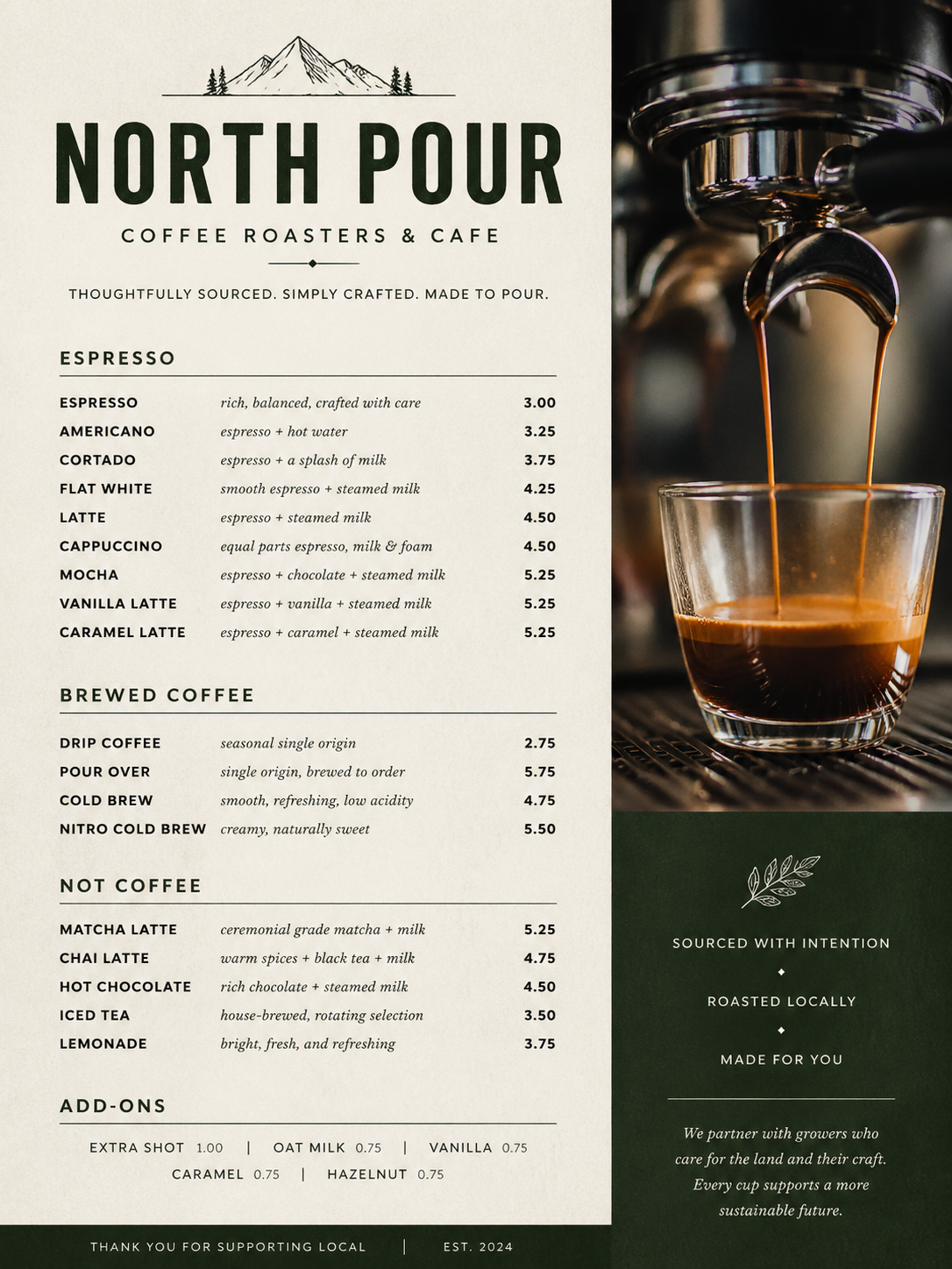 Specialty coffee menu board
